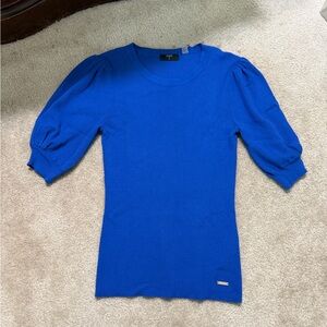 Tahari NWT Brand New Cobalt Blue Puff-Sleeve Knit Top Never Worn